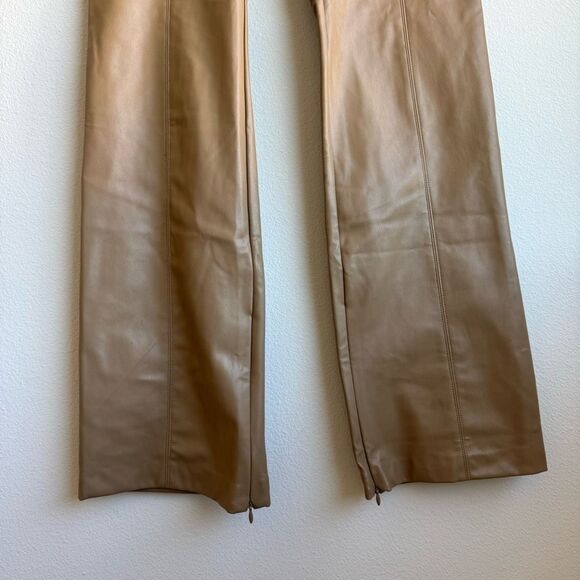Zara Faux Leather Flare Leg Pants Size 28 Medium Tan Nude Stretch High Rise - Picture 3 of 8